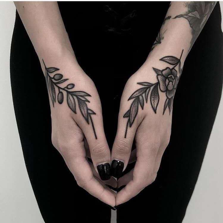 Negro Flor Y Hoja Tatuaje Temporal Pegatinas Para Hombres Mujeres Brazo Manos Cuerpo Arte Tatuajes Tatuajes Temporales Tatoos