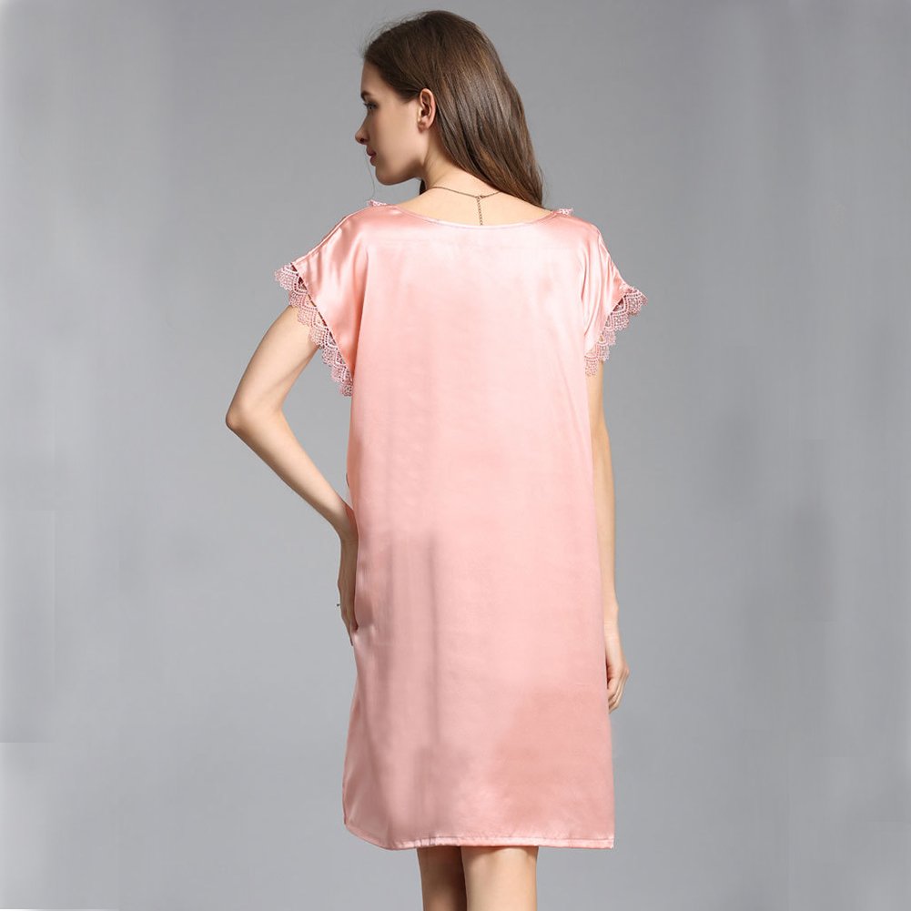Damska seksowna koszulka nocna z okrągłym dekoltem 100% jedwab morwy z krótkim rękawem koszula nocna