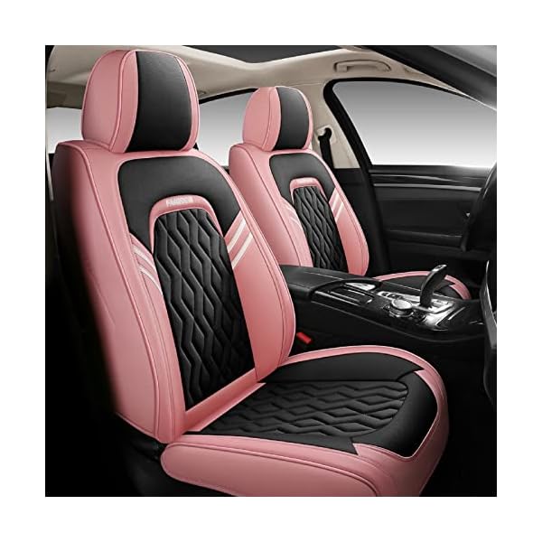 Zrona03 Leather Car Seat Covers for 5 Passengers Cars, Faux Leatherette Automotive Vehicle Cushions Covers, SUV Universal Fit Set for Auto Interior Accessories (Black & Pk)