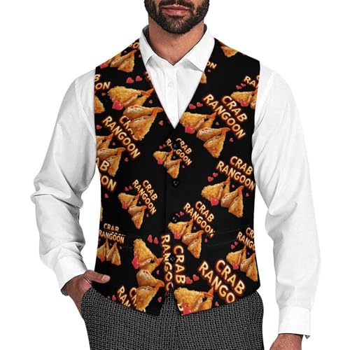 Crab Rangoon Men's Suit Vest Waistcoat Vests Formal Dress with 2 Pockets for Business Casual Tuxedo