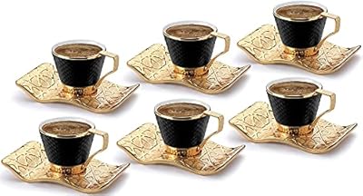 DEMMEX 18 Pieces Stunning Espresso Turkish Coffee Cups with Metal Holders and Saucers Set for 6, 2.6 Ounces