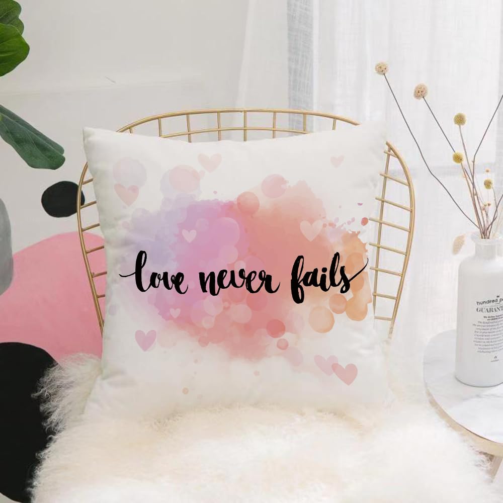 HYOSXW Cushion Cover,Throw Pillow Case Home Decorative for Living Room Bedroom Sofa Chair 16X16 Inch,Love Never Fails Quote on Watercolor Ombre Background.,Pillowcase 40X40cm