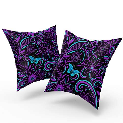Butterfly Pillow Cover Purple Floral Throw Pillow Covers 18X18 Inch Set Of 2 Spring Summer Square Cushion Cover Standard Pillowcase For Home Bedroom Sofa Decorative #TOP2