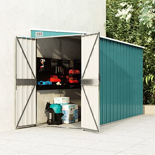 SECOLI Cobertizo de metal para herramientas de pared, color verde, 118 x 288 x 178 cm, cobertizo para herramientas, jardín, cobertizo para bicicletas, resistente a la intemperie, acero galvanizado