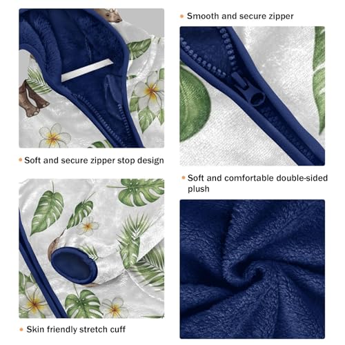 Rhino Leaves Flowers Pattern Toddler Fleece Jacket Girl Boys Hooded Fleece Jacket Coat Warm Outwear Zip-up 3-10T3