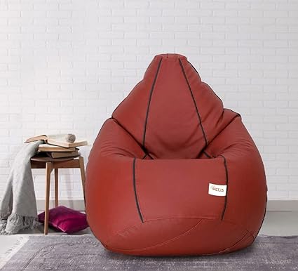 SATTVA Faux Leather Classic XXXL Bean Bag Cover (Without Beans) Colour_Tan with Black Piping