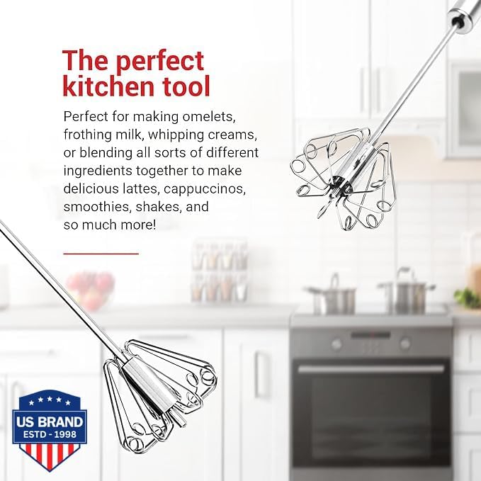 Miniatura 4 de Batidor de mano de acero inoxidable de 14 pulgadas, duradero y fácil de usar, batidor de mano giratorio para batir huevos, espumar leche, mezclar,