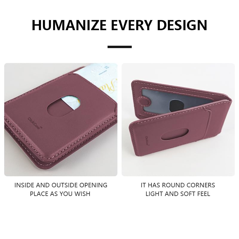 Image of ClickCaseBifold MagSafe Wallet, Minimalist Wallet with Stand, Magnetic Closure Wallet for iPhone 16 /15 /14 /13 /12 Series, Card Holder, Vegan Leather (Wine RED)