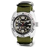 Vostok | Amphibian Automatic Self-Winding Russian Diver Wrist Watch | WR 200m | Amphibia 710335 | Black Dial 40mm Mechanical Watch | Luminous dots | Green Strap