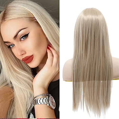 POPTAIYU Long Beige Straight Natural Hair Wigs for Women Replacement Synthetic Wigs Middle Parting Cosplay Costume Hair Wig for Daily Party Use (Beige，26 inch)
