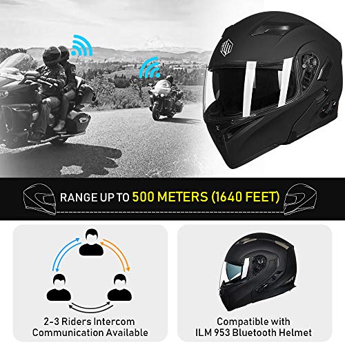 ILM Bluetooth Motorcycle Helmet Modular Flip up Full Face Dual Visor Mp3 Intercom FM Radio DOT Model 902BT(Matte Black, XL) by ILM - Image 3