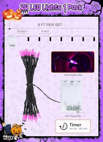 Image of Brightown Purple Battery Operated Christmas String Lights with Timer | 8ft 20LED Mini Christmas Tree Lights for Indoor Outdoor Bedroom Wedding Party Holiday Xmas Decoration