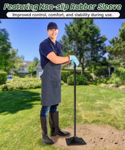 Ansionsol Thickened Garden Steel Tamper with 47 inch Adjustable Handle & Rubber Grip, 10\"x10\" Heavy Duty Soil Tamper Tool for Ground & Gravel Leveling, Steel Dirt Compactor for Yard, Sand, Driveway