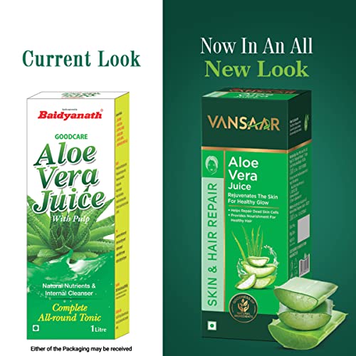 Image of Baidyanath Vansaar Get Gorgeous Combo - Aloe Vera Juice (1Ltr) rejuvenates the skin & Kumkumadi Ayurvedic Beauty Oil (30 ml) treats scars & brightens the skin
