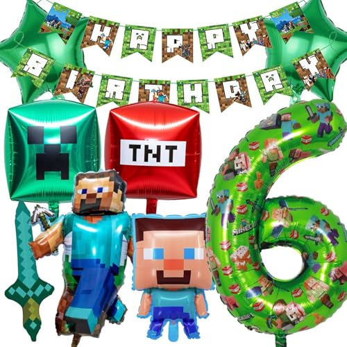 Birthday Balloons 40inch Foil Number 6 Cartoon Theme Banner Set