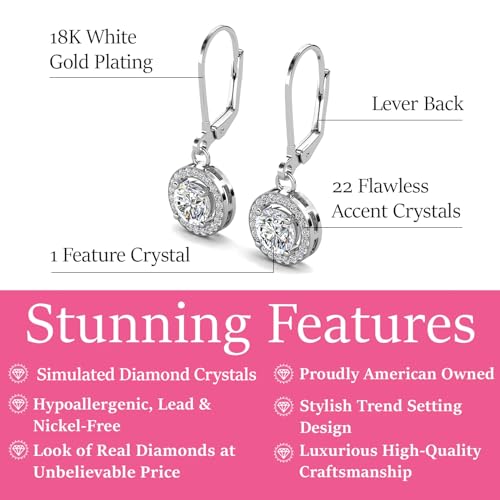 Cate & Chloe Juliana 18k Gold Round Cut CZ Halo Drop Earrings, Dangling Crystal Round Cut Earring Set for Women, Cubic ZIrconia Halo Earrings, Wedding Anniversary Jewelry2