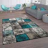Paco Home Teppich Wohnzimmer Vintage Kurzflor Orientalisch Modern Rautenmuster Geometrisches Design Braun Türkis, Grösse:120x170 cm, Farbe:Türkis