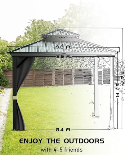 Hardtop Gazebo 10'x10' for All Weather, with Double Metal Roof, Aluminum Alloy Frame, Net, and Curtain, Permanent Building for Patio, Deck, Backyard, Lawn, and Garden, Gray