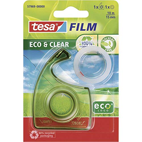 tesafilm Eco & Clear + Easy Cut Handabroller, Blister 10m:15mm