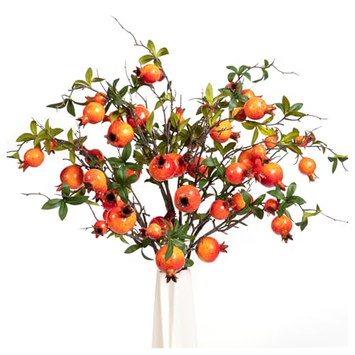 TORINALITAL 4Pcs 31.5 Inch Artificial Pomegranate Branches, Fake Fruit Branch, Artificial Plants for Living Room Dorm Decor Christmas Farmhouse Vase Arrangement Centerpiece