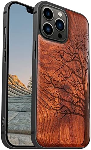 Carveit Magnetic Wood Case for iPhone 13 Pro Max [Hard Real Wood & Soft TPU] Shockproof Hybrid Protective Cover Unique & Classy Wooden Case Compatible with MagSafe (Eternal Tree Carving-Rosewood)
