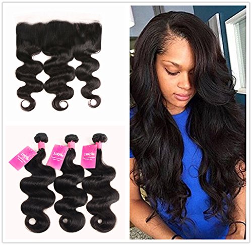 BaiYao Hair Brazilian Body Wave Hair 3 Bundles with Lace Frontal Closure (13×4) Ear to Ear Frontal With Bundles Brazilian Body Wave Frontal Closure Natural Color (22 24 26+20'frontal closure)