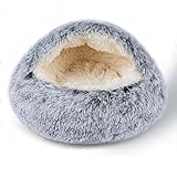 Picture of Cat Bed for Indoor Cats, Calming Cozy Cave with Self-Warming Plush, Entire Bed Machine Washable & Anti-Slip Base, Breathable Pet Bed for Small Cats&Dogs All Seasons (Grey, 20 * 20inch)