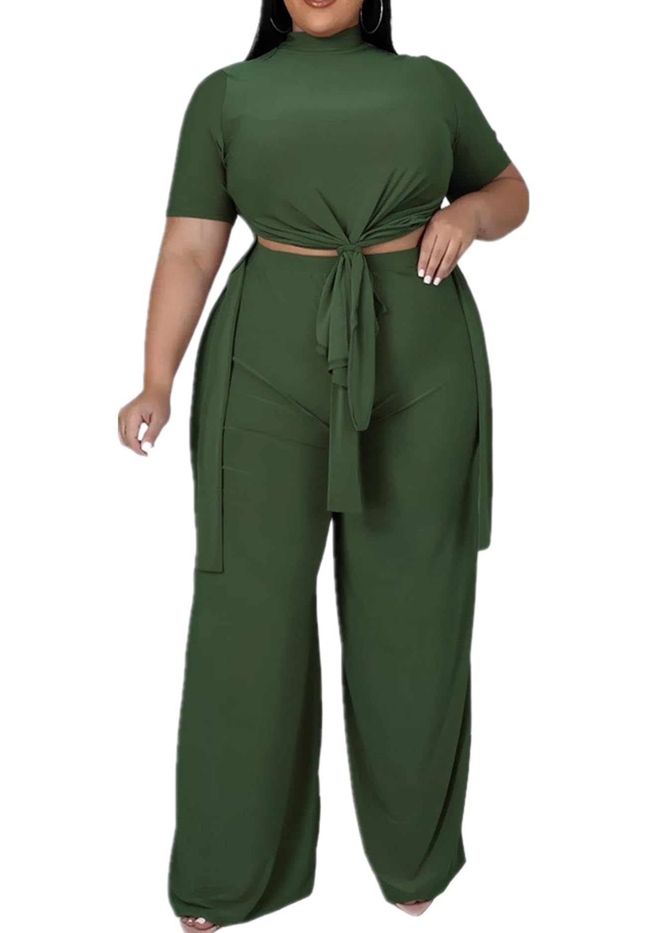 MRSFITOK Wide Leg 2 Piece Outfits for Women Sweatsuit Sexy Short Sleeve Split Shirt Pant Set Casual Tracksuits