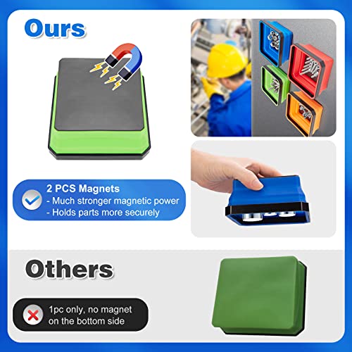 Collapsible Magnetic Trays, 4 Pack Foldable Silicone Magnetic Tool Trays For Small Metal Parts, Bolts, Screws, Nuts, Washers, With Telescoping Magnetic Pick-Up Tool, 4.5In Square #TOP3