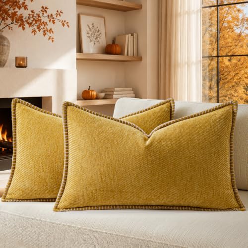 Image of a moment Fall Decorative Throw Pillow Covers Pack of 2,20x12 Inch Crafted Border Yellow