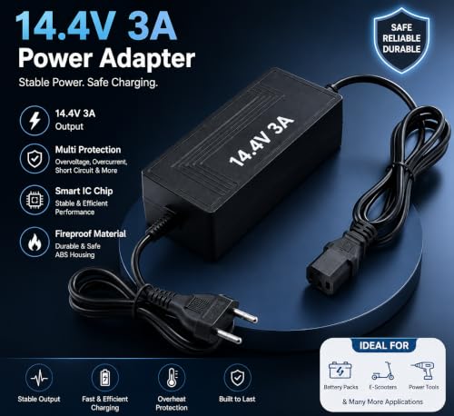 Image of Lithium Ion Fast Charger 14.4V 3A, IEC Female Connector, CC /CV Smart Charging with Auto Cut-Off & LED Indicator, for Agriculture Spray Pump, EV, Toys & Solar