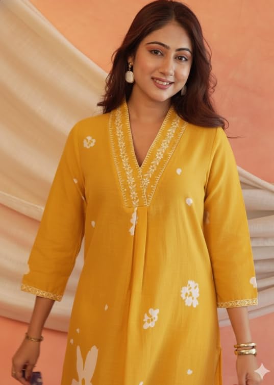 Image of Women's Mulmul Cotton Kurti with Pant and Dupatta