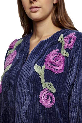 HOC Women's Floral Rose Embroidered Chenille Zipper Robe4
