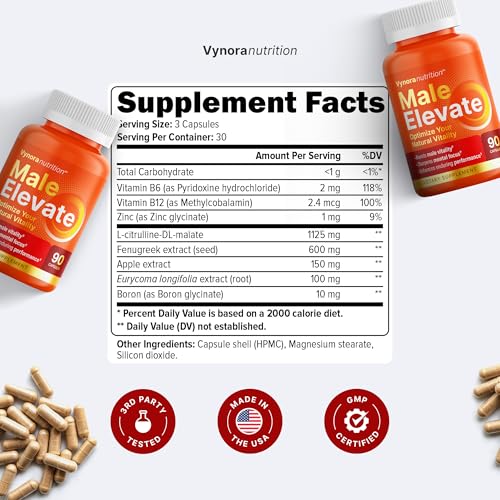 Testosterone Booster Supplement - Male Enhancing Performance Pills for Men - Fast Acting Blood Flow, Size Enlargement, Enhanced Drive, Vigor, Strength, Endurance, Muscle Growth - 90 Capsules