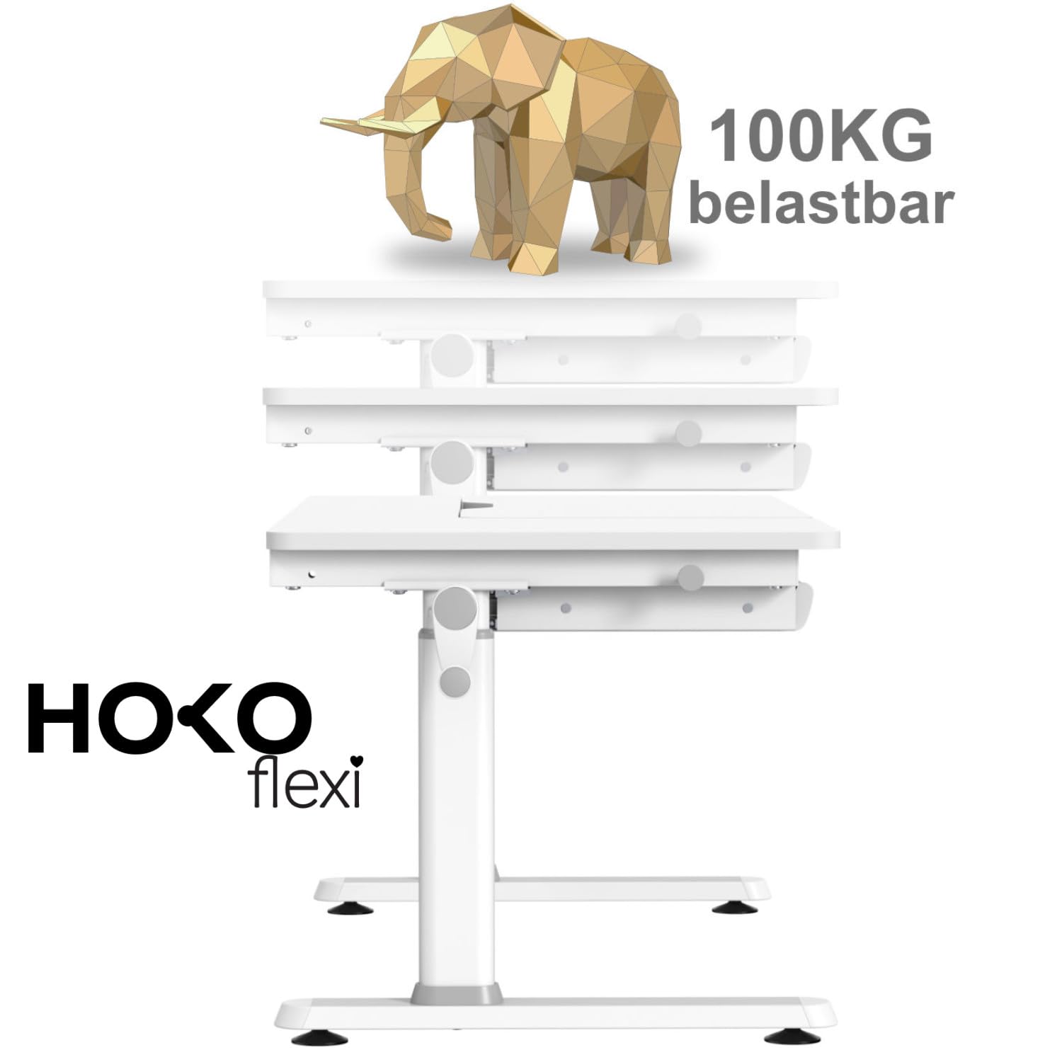 HOKO Kinderschreibtisch höhenverstellbar, Schreibtisch Kinder 120x60 cm | Kinderschreibtische mit 80x40 cm neigbare Tischplatte & Schubladen, Jugendschreibtisch für Kinder ab 6 Jahren, Weiß, ELIN