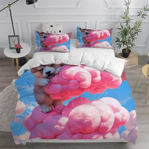 Housse de couette imprimé 3D Cloud Chien Bedding fermeture éclair facile à laver - 6