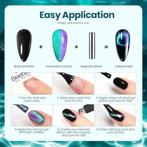 Image of Beetles Deep Sea Aurora Cat Eye Gel Nail Polish - 15ML 9D Chameleon Cat Eye Green Purple Double Magic Colors Gel Polish with Magnet Soak Off UV Velvet Gel Nail Art Design Gift for Women