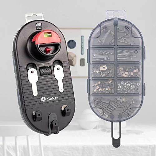 Saker Picture Hanging Tool Kit, Multi-Purpose Hanging Kit, Easy Frame One Step Hanging Tool for Photo Frames, Mirrors, Clocks, Artwork, Wall Coverings (Saker Hanging & Leveling Tool +85 PCS Hardware)