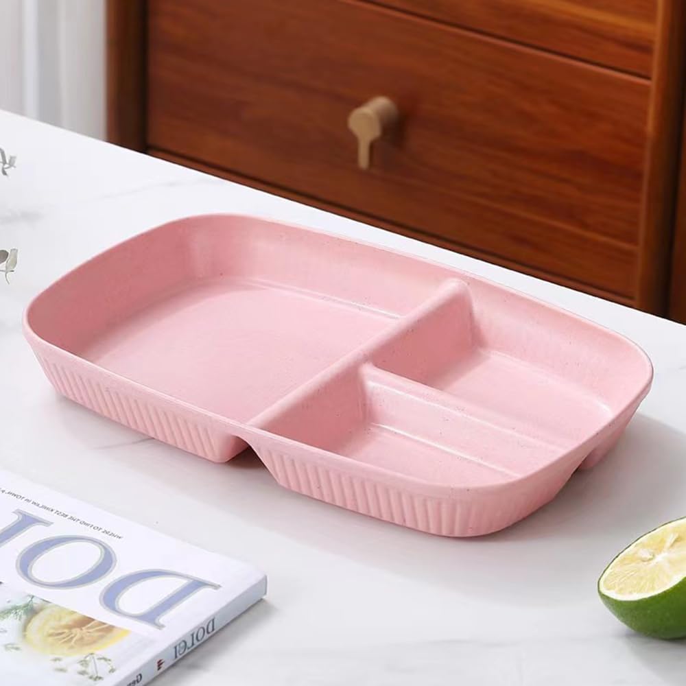 Divided Plates 10.5 Inch for Adults, Portion Control Bariatric Plate, Wheat Straw Plates with 3 Compartments, Unbreakable Reusable Portion Control Plates, BPA Free(4PCS) (INS Series-4PACK)