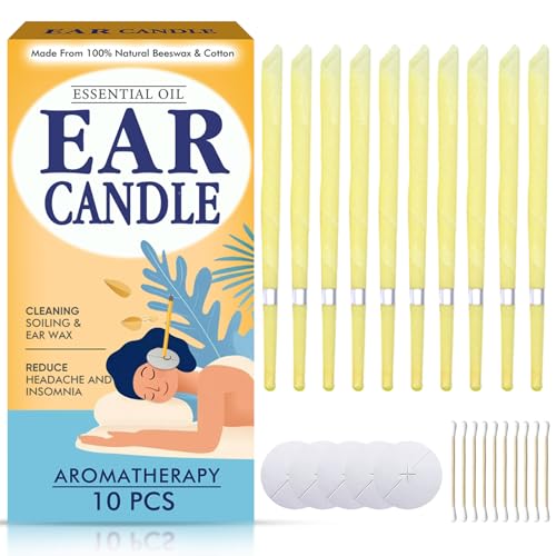 Ohrenkerzen, 16 Stück ohrenkerzen zur reinigung ohrenschmalz, inkl. 8 Schutzscheiben, hohle Kegelkerzen für Entspannung