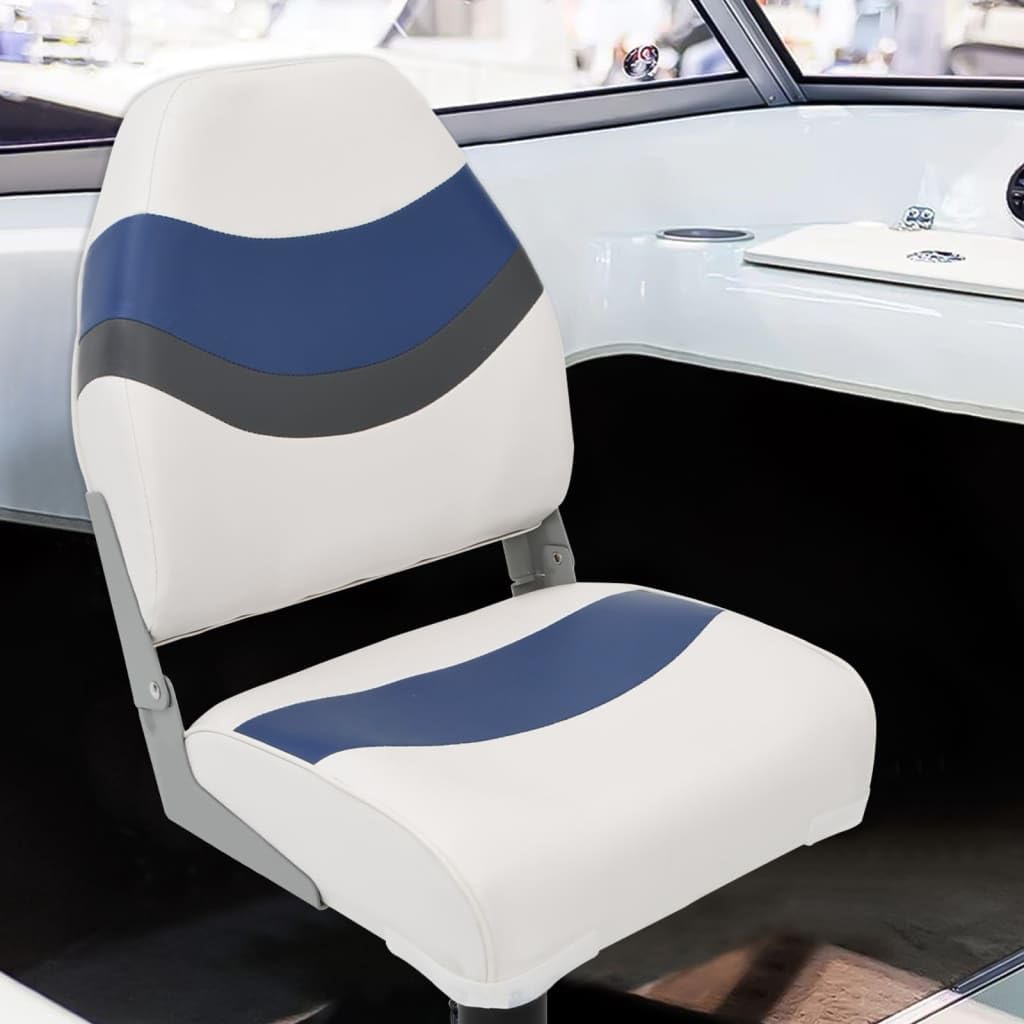 Klappbares Bootssitz Set mit hoher Rückenlehne, wasserfestem PVC und PU, höhenverstellbarer Sitzkonsole, Aluminiumrahmen, 2-teilig für Segelboot, Jolle, Yacht, Katamaran, Cockpit, Deck