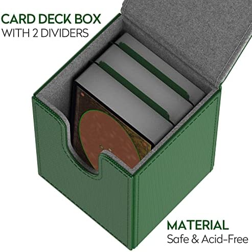 Pulchra Card Deck Box with 2 Dividers per Holder for TCG, Large Size for 100+ Cards Without Sleeves- Elemental Design (Green)