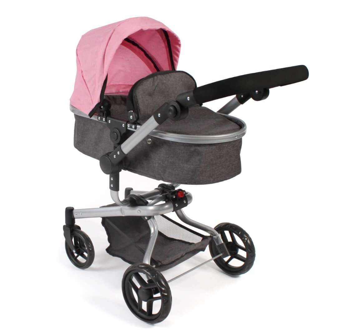 Bayer Chic 2000 Yolo Doll's Pram, 2-in-1 Combination Doll's Pram for Children from 4 to 8 Years, Melange Anthracite-Pink