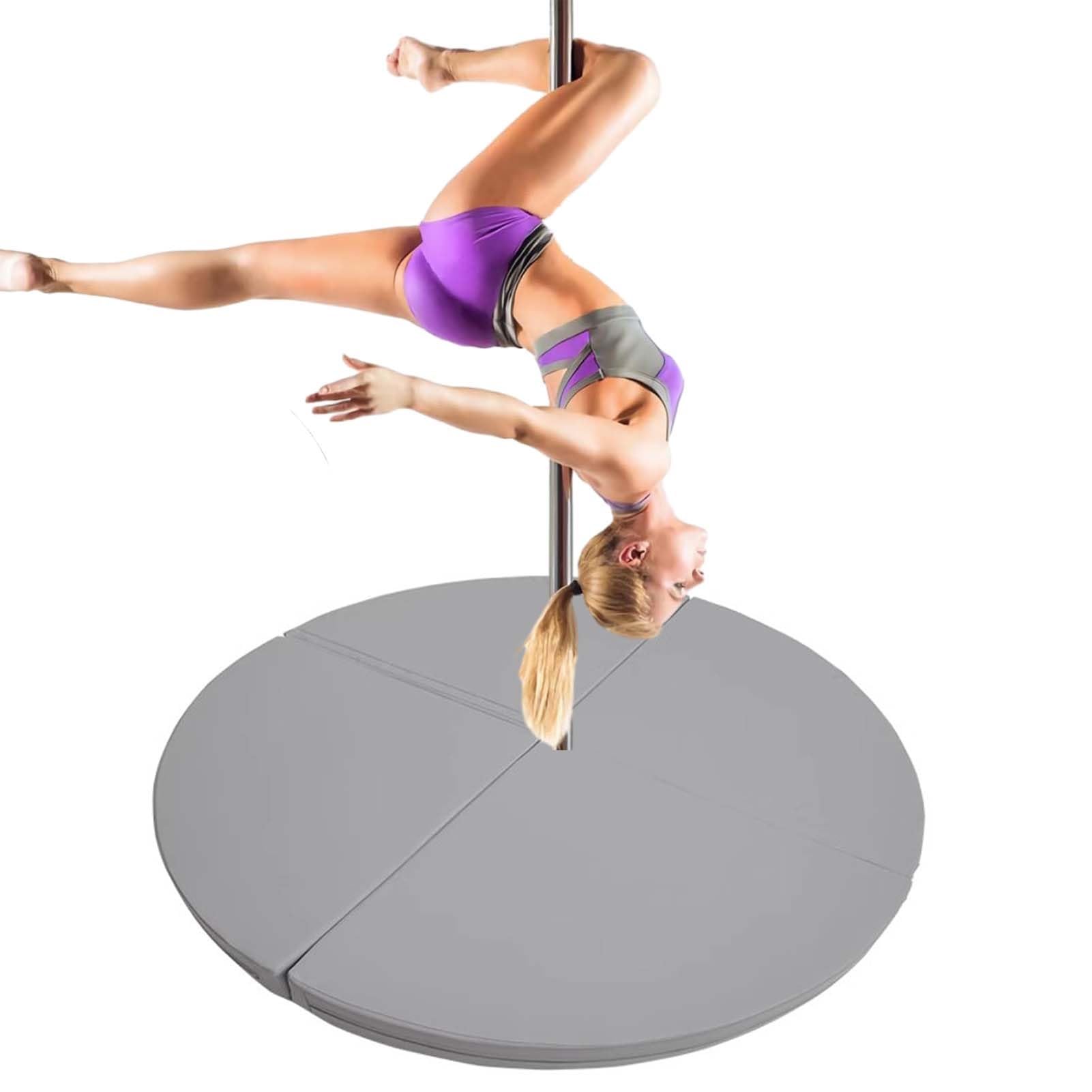 WJFTODAY Round Folding Crash Mat for Pole Dancing, 1"-4" Thick Foam Safety Pad for Gymnastics, Aerial Yoga & Fitness, Non-Slip PU Leather Anti-Collision Mat (Gray, 160cm x 3cm)
