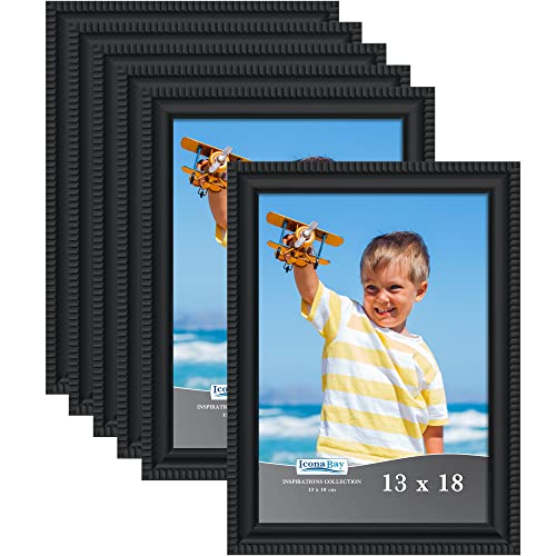 Icona Bay Cadres photo 13 x 18 cm (noir, lot de 6) Moulage magnifiquement détaillé, ensemble de cadres photo contemporains, support mural ou dessus de table, collection Inspirations Cover