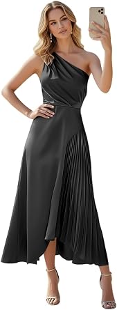 One Shoulder Satin Prom Dresses Corset Formal Dress Pleated Formal Party Gown