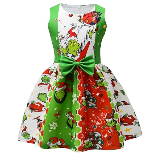 Maturead Kids Girls Dress Sleeveless Cartoon Casual Dress Halloween Christmas Party Dress Green 2-10 Years