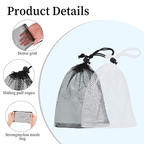 6PCS Small Mesh Drawstring Bags, 7.87 × 5.9 Inch Nylon Mesh Bag, Mesh Bags with Cord Lock, Net Bag for Travel Goods, Storage Bags (3 Black 3 White)3