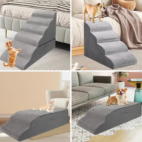 LitaiL Dog Steps for High Bed 30 inches High Up to 30-36 Inches Tall, Pet Stairs Ramp for Small Dogs Cats, Non-Slip Foam Pet Stairs No Assembly Required