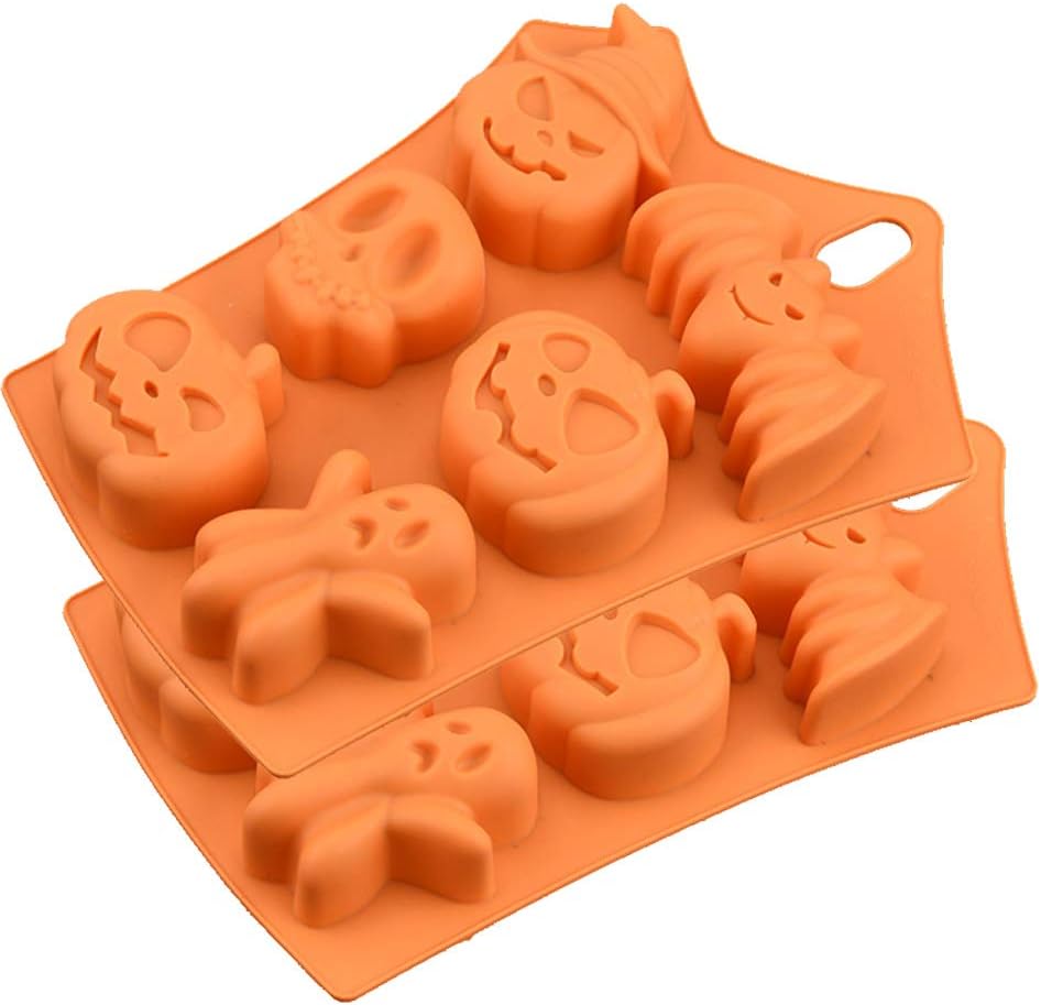 Novel iced chocolate silicone mold, Halloween bat and pumpkin,Set of 2
